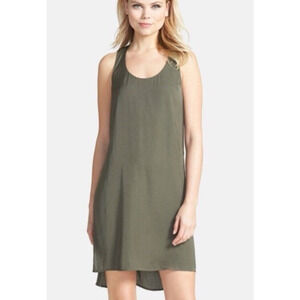 Trouve Women Small Dress Twist Knot Halter Satin finish Army Green